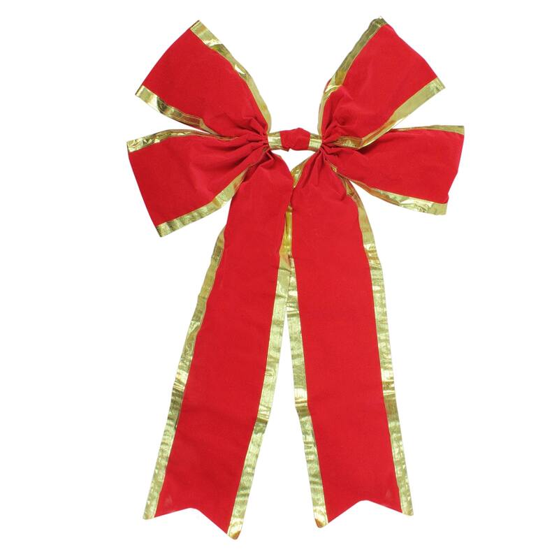 24" x 38" Red 4-Loop Velveteen Christmas Bow with Gold Trim - N/A