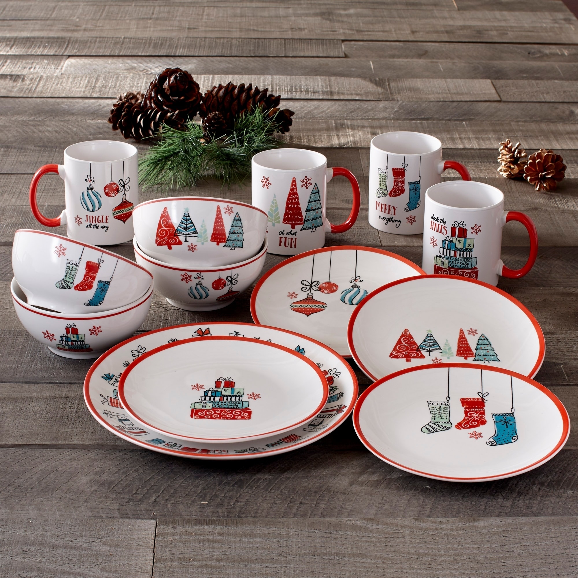 American Atelier Holiday Gift Porcelain 16-Piece Dinnerware Set