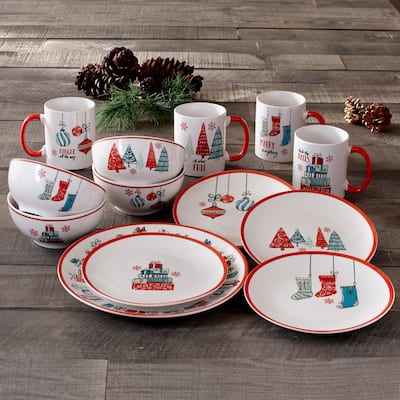 American Atelier Holiday Gift Porcelain 16-Piece Dinnerware Set, Service For 4
