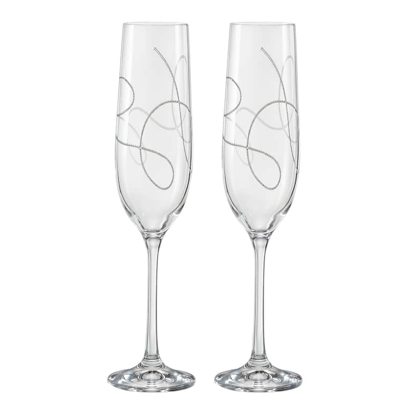 Majestic Gifts Inc Set/2 Toasting Flutes w/etched String Design6.5oz