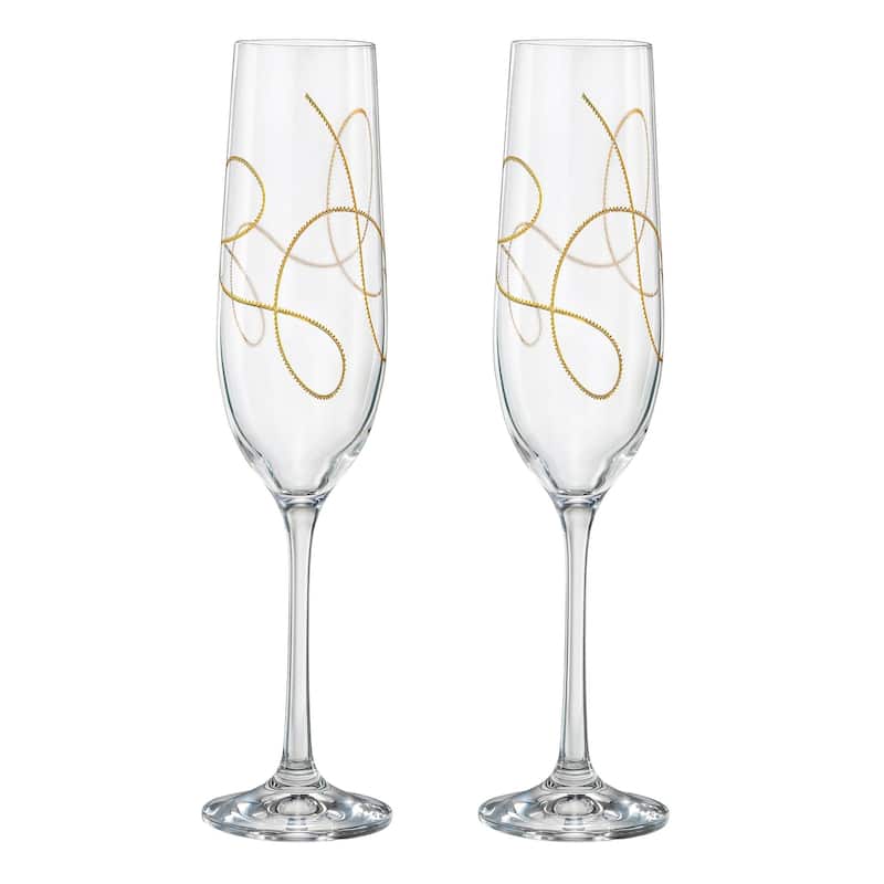 Majestic Gifts Inc Set/2 Toasting Flutes w/ Gold String Design- 6.5oz