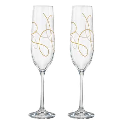 Majestic Gifts Inc Set/2 Toasting Flutes w/ Gold String Design- 6.5oz