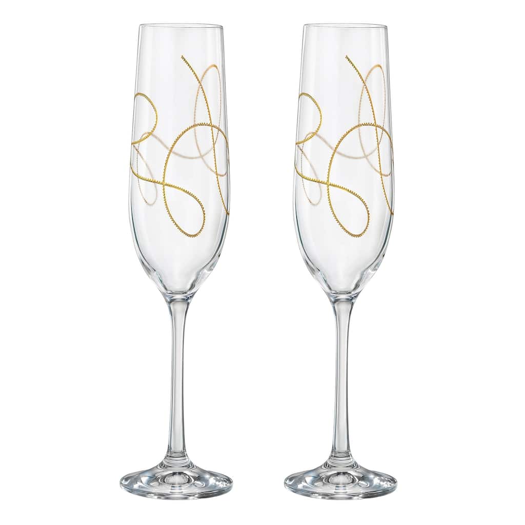 Majestic Gifts Inc Set/2 Toasting Flutes w/ Gold String Design- 6.5oz