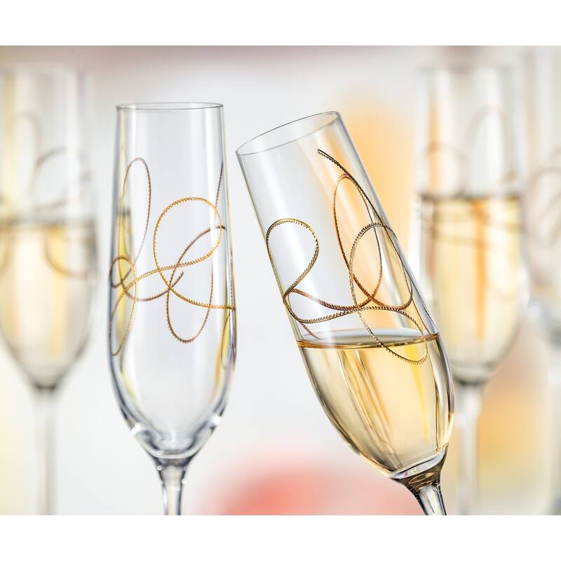 Majestic Gifts Inc Set/2 Toasting Flutes w/ Gold String Design- 6.5oz