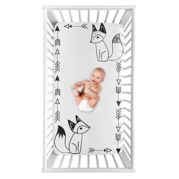 Sweet Jojo Designs Black and White Fox Collection Boy or Girl Photo Op Fitted Crib Sheet - Gender Neutral Unisex. Opens flyout.