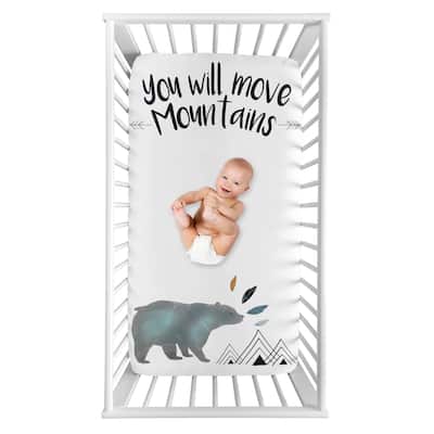 Sweet Jojo Designs Bear Mountain Boy Photo Op Fitted Crib Sheet - Slate Blue and Black Watercolor You Will Move Mountains