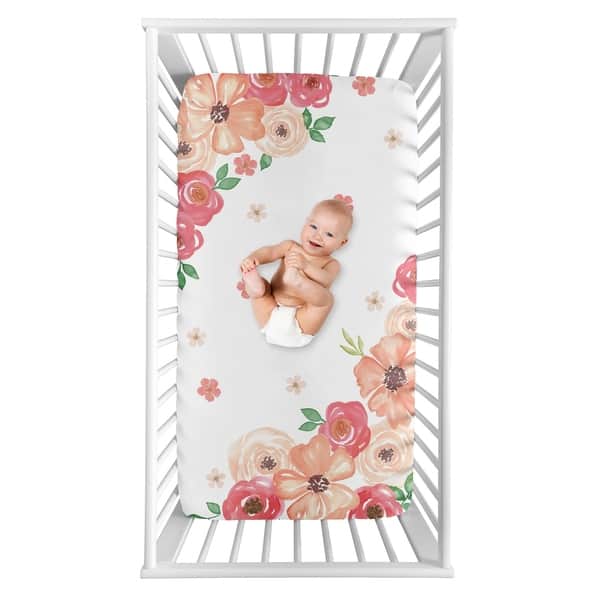 slide 2 of 2, Sweet Jojo Designs Shabby Chic Floral Collection Girl Photo Op Fitted Crib Sheet - Peach, Pink and Green Watercolor Rose Flower
