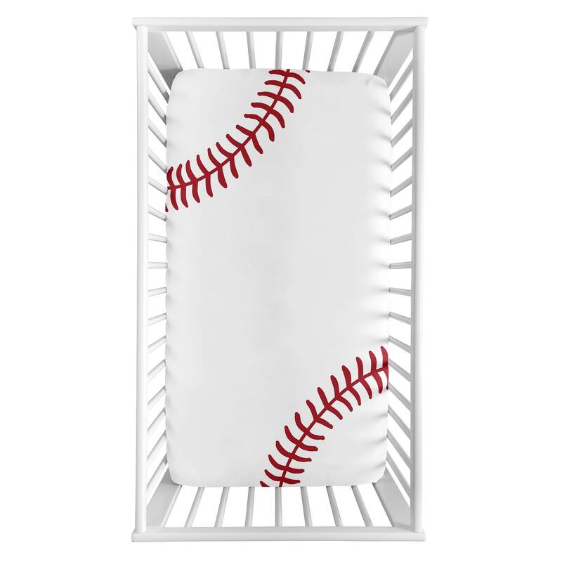 Sweet Jojo Designs Baseball Collection Boy Photo Op Fitted Crib Sheet - Red and White Americana Sports
