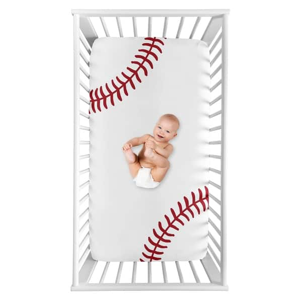 slide 2 of 2, Sweet Jojo Designs Baseball Collection Boy Photo Op Fitted Crib Sheet - Red and White Americana Sports