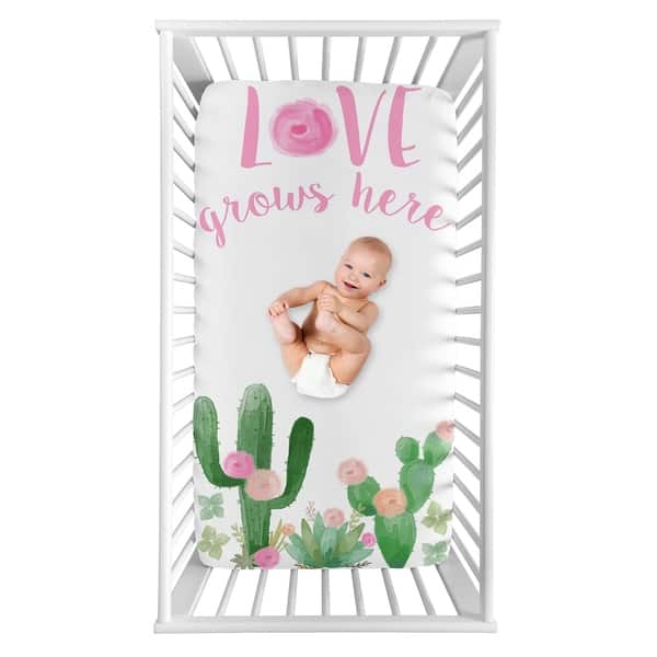 slide 2 of 2, Sweet Jojo Designs Cactus Floral Collection Girl Photo Op Fitted Crib Sheet - Pink and Green Boho Watercolor Love Grows Here