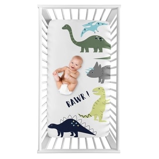 Sweet Jojo Designs Mod Dino Collection Boy Photo Op Fitted Crib Sheet - Blue, Green and Grey Rawr Modern Dinosaur