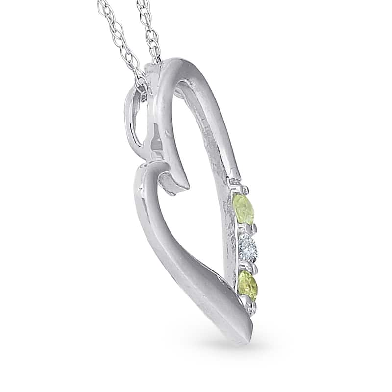 Diamond & Peridot Heart Pendant 3-Stone White Gold with 18" Chain