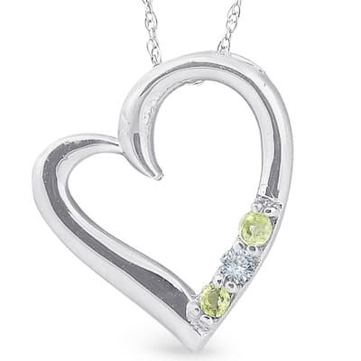 Diamond & Peridot Heart Pendant 3-Stone White Gold with 18" Chain