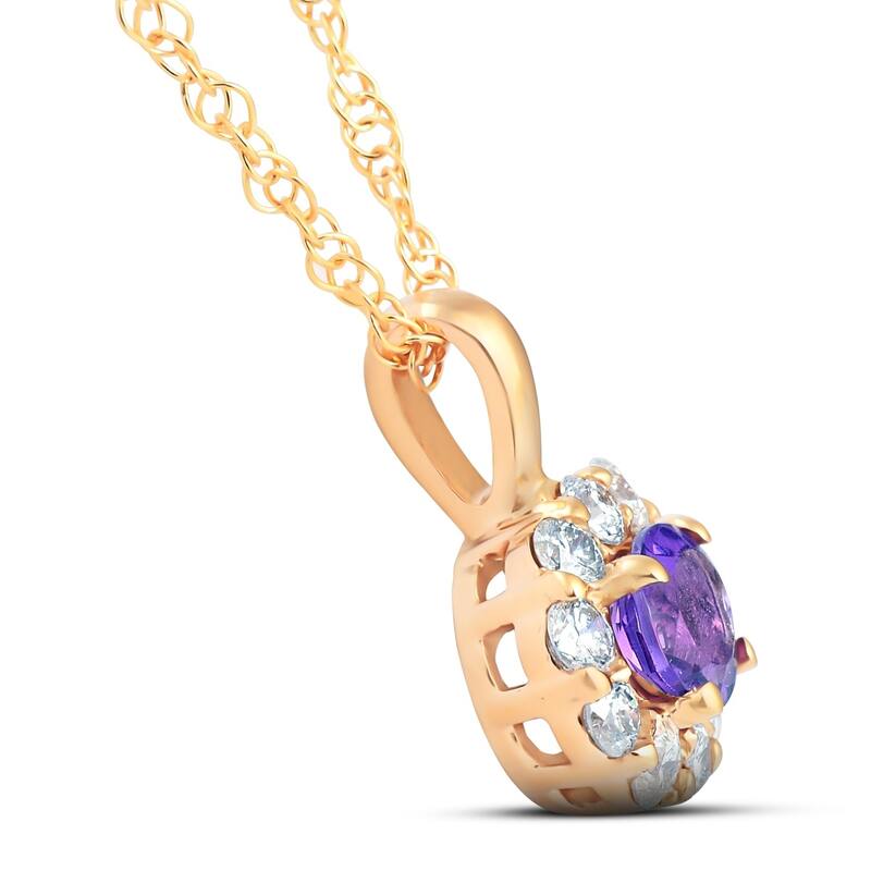 1/2 Ct Diamond & Genuine Amethyst Halo Pendant Yellow Gold Womens Necklace