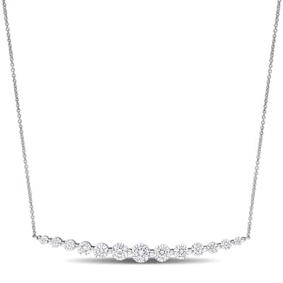 Miadora 2 1/2ct DEW Moissanite Graduated Bar Necklace in 10k White Gold - 5.1 mm x 16 in x 58.5 mm