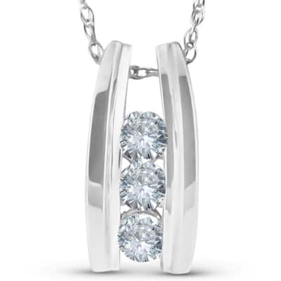 1/4 Ct Three Stone Diamond Pendant White Gold 1/2" Tall