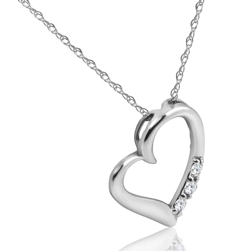 Diamond Heart Pendant Necklace 3-Stone White Gold