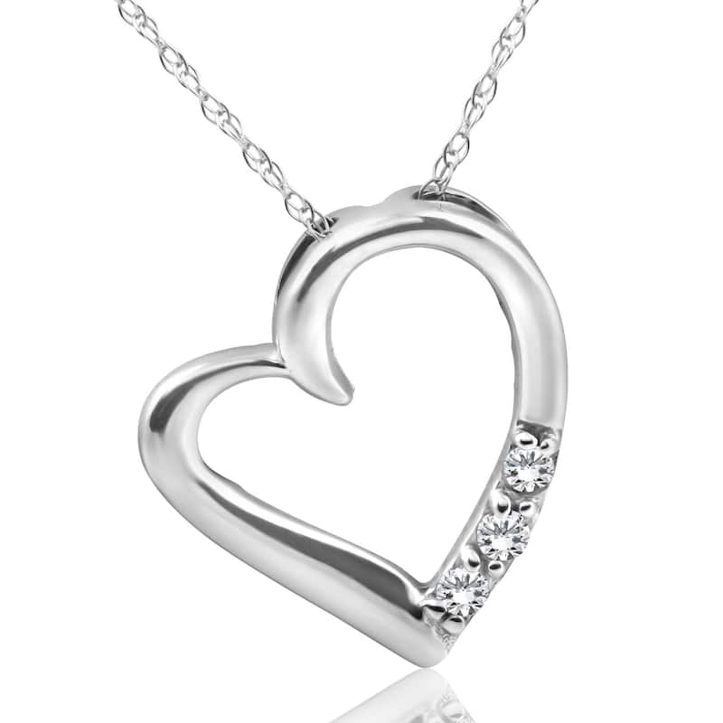 Diamond Heart Pendant Necklace 3-Stone White Gold