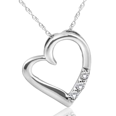 Diamond Heart Pendant Necklace 3-Stone White Gold