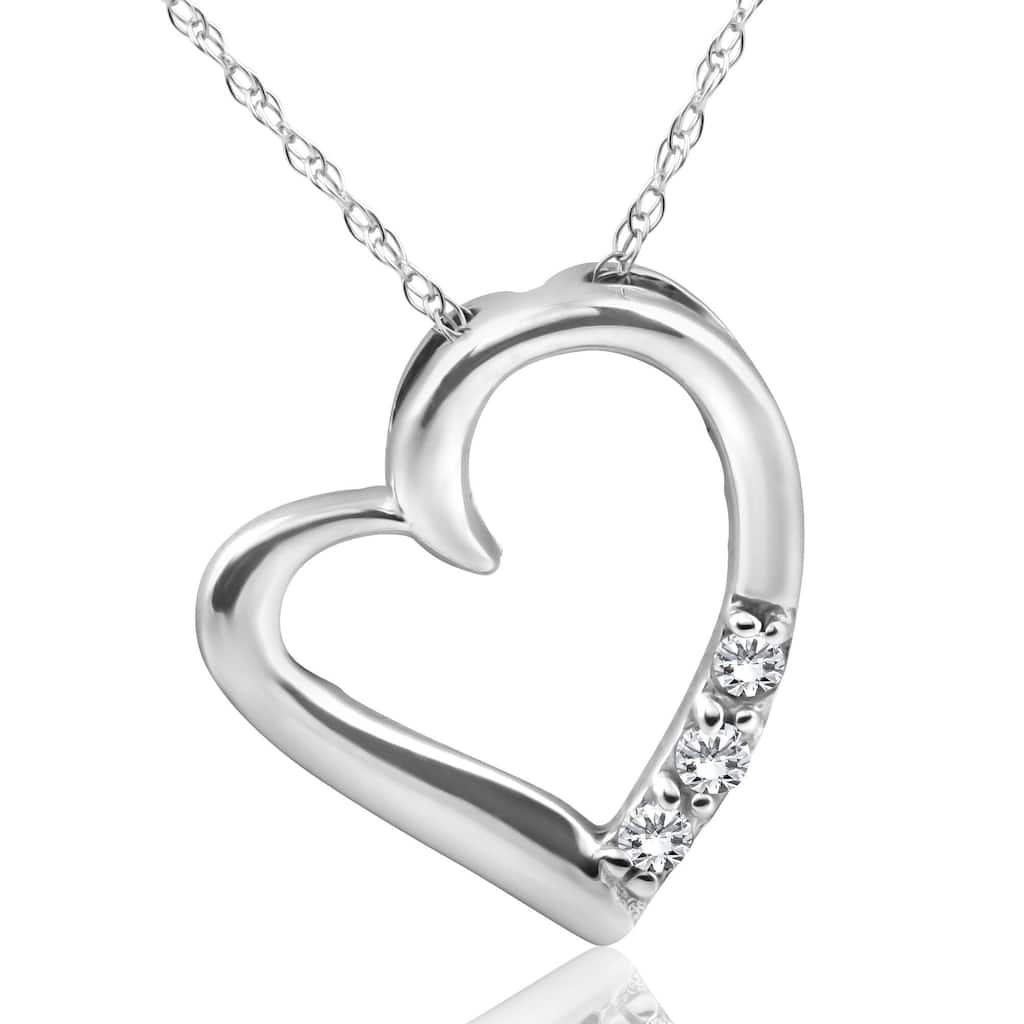 Diamond Heart Pendant Necklace 3-Stone White Gold