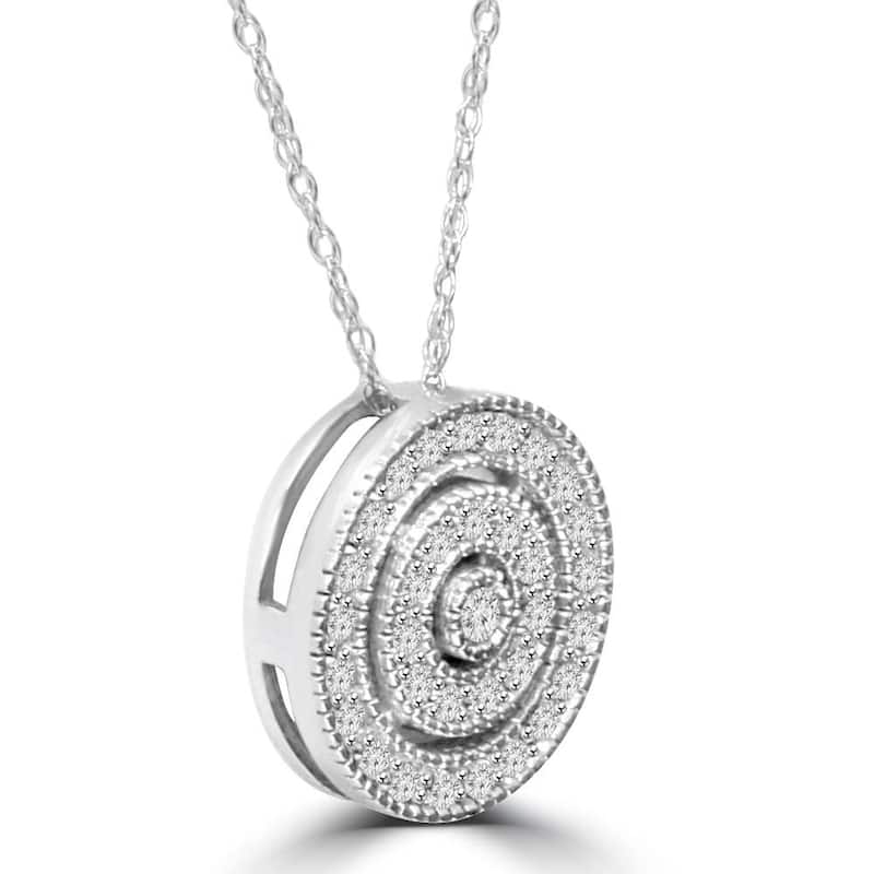 White Gold 3/8ct Filigree Pave Circle Antique Pendant
