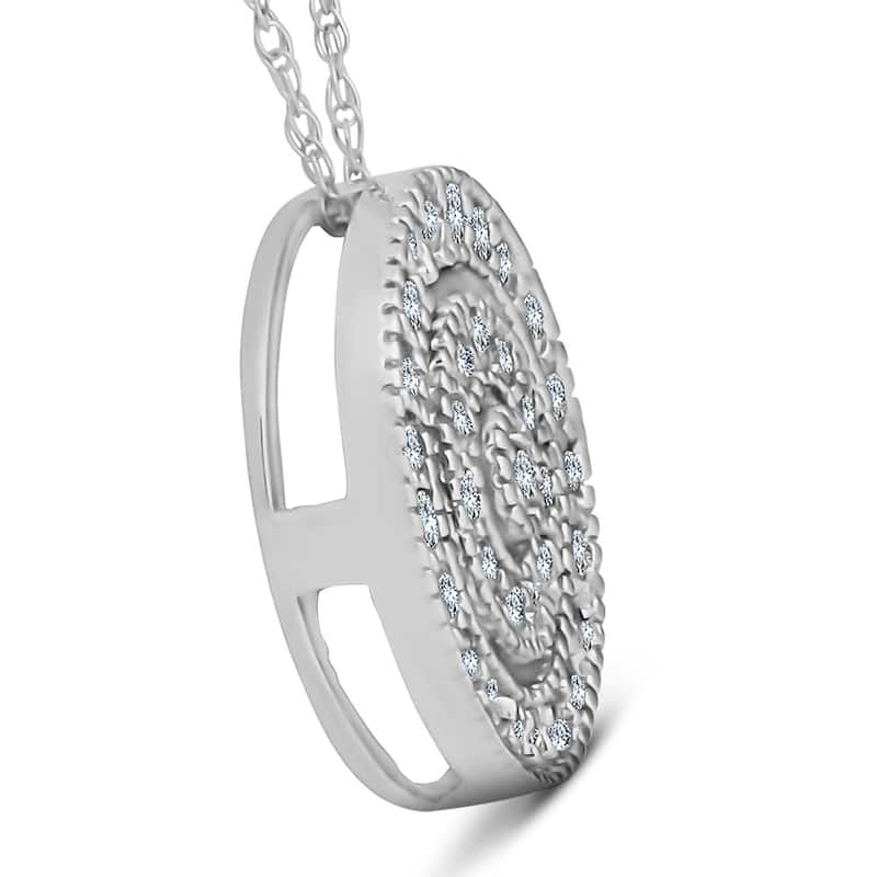 White Gold 3/8ct Filigree Pave Circle Antique Pendant