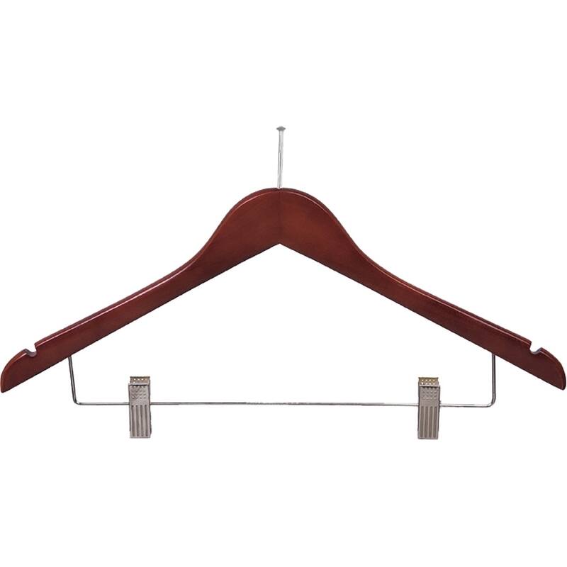 Flat Anti-Theft Clothes Hanger with P-Nail, Security Hangers for Retail and Hospitality - Walnut w/ Chrome Clips - Box of 100