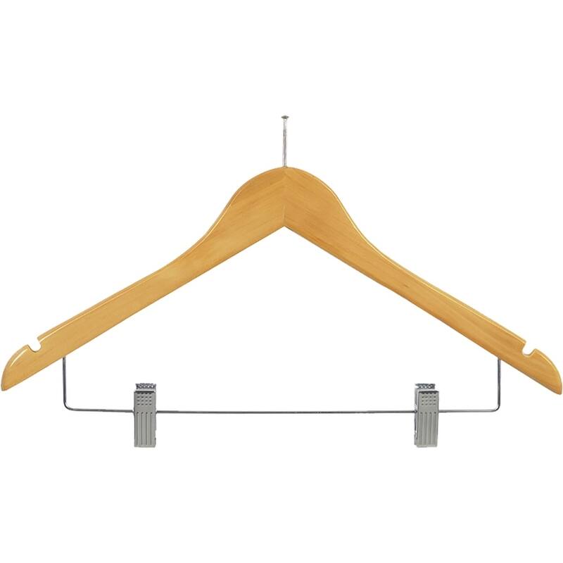 Flat Anti-Theft Clothes Hanger with P-Nail, Security Hangers for Retail and Hospitality - Natural w/ Clips - Box of 50