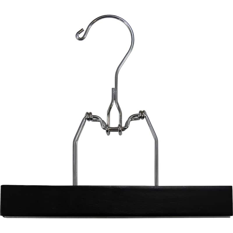 Wooden Clamp Hanger With Felt Lining And Rugged Metal Snap Lock - Box of 50 - Black