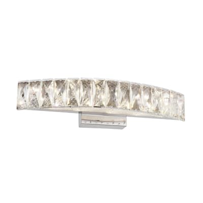 LED Wall Sconce with Chrome Stainless Steel Frame and Clear Crystal Accents