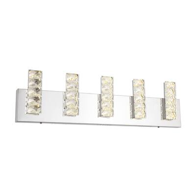 LED Wall Sconce With Chrome Stainless Steel Frame And Clear Crystal Accents