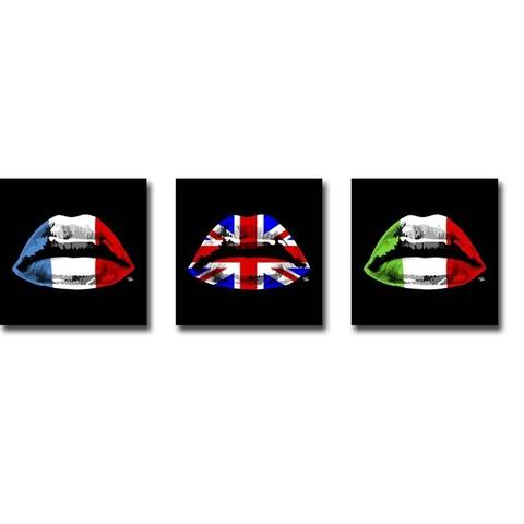 French, England, & Italian Kiss by Morgan Paslier 3-pc Gallery Wrapped Canvas Giclee Art Set (18 in x 18 in Each Canvas in Set)