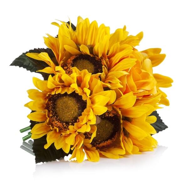 Shop Enova Home 6 Heads Mixed Sunflower And Rose Silk Flower Arrangement In Clear Glass Vase With Faux Water For Home Decoration Overstock 29346463