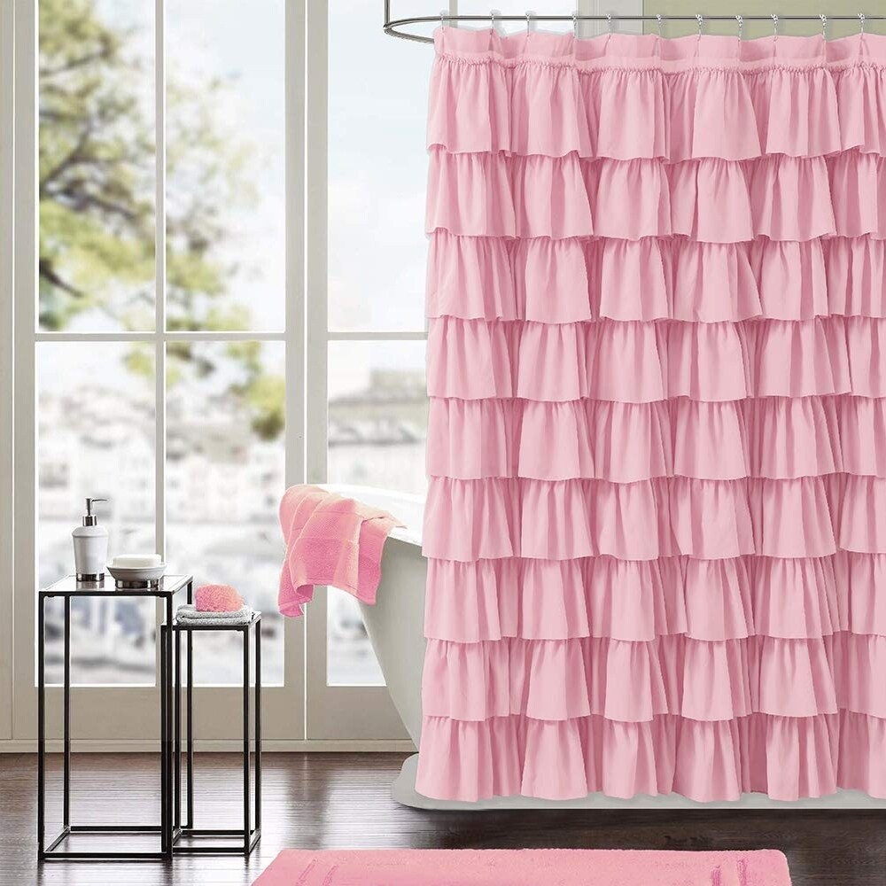 Shop Microfiber Shower Curtain Ruffle Pink 72 X 72 Free