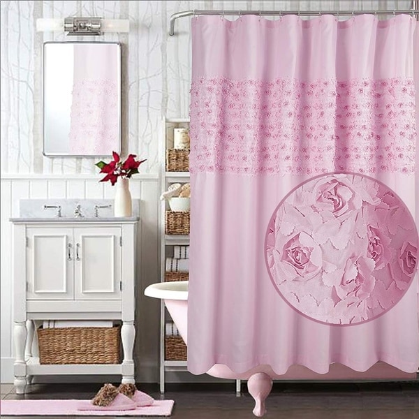 Shop Microfiber Shower Curtain Ruffle Rose Pink 72" x 72" Overstock