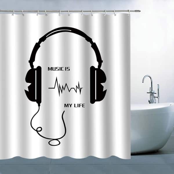 slide 1 of 1, Polyester Shower Curtain with Hooks Music Is My Life 72" x 72"