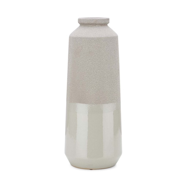 Partially Glossy and Rough Textured Ceramic Vase, Gray, Large