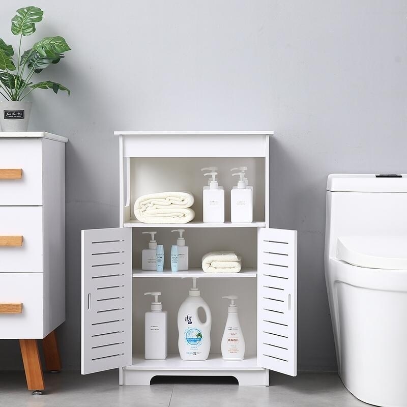 Shop Bathroom Storage Floor Cabinet Free Standing With Double Shutter Door On Sale Overstock 29347326