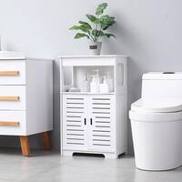 Bathroom Storage Floor Cabinet Free Standing with Double Shutter Door