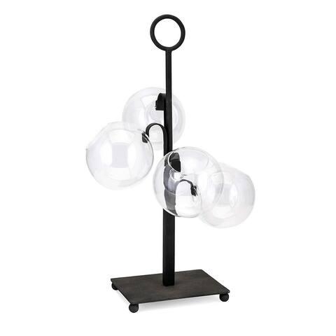 Designer Iron Planter with Four Glass Orb Containers, Black and Clear