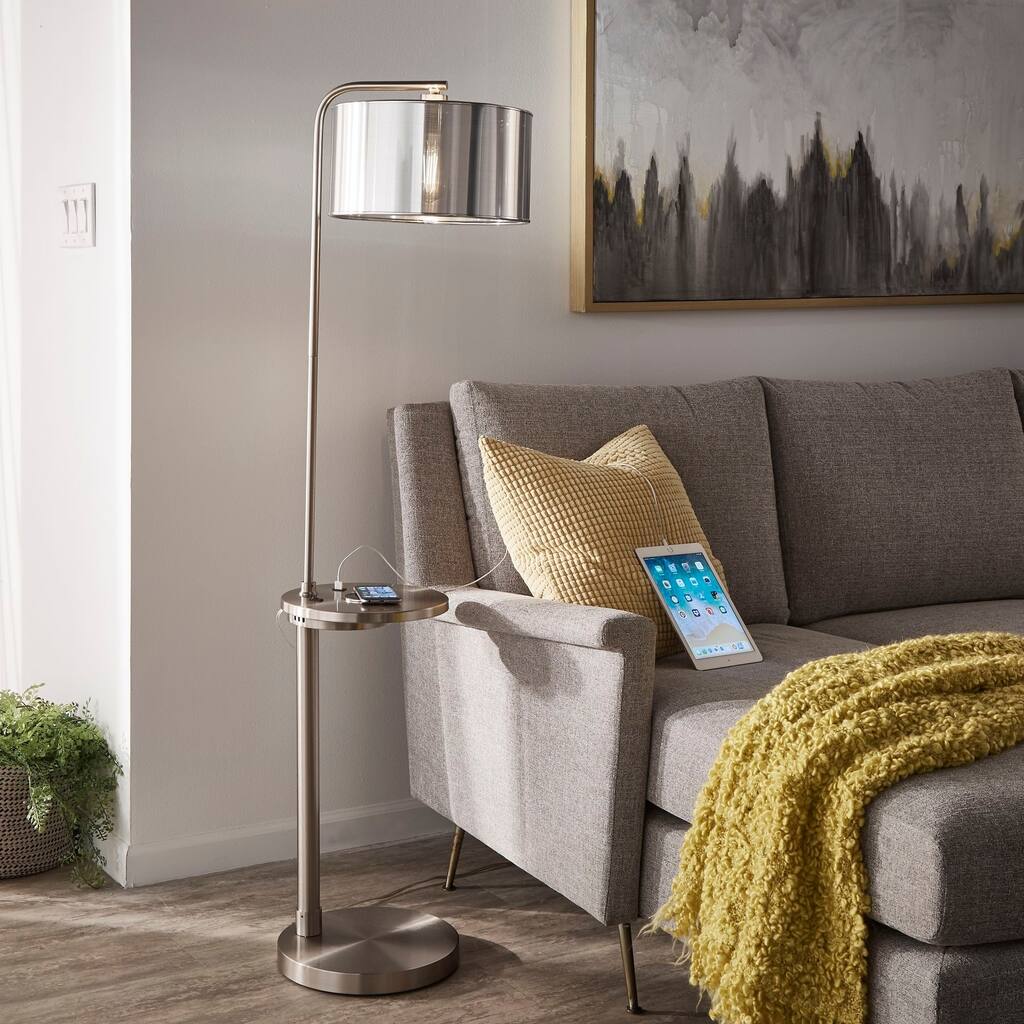 Garry Wireless Charging and USB Port Nickel Floor Lamp by iNSPIRE Q Bold