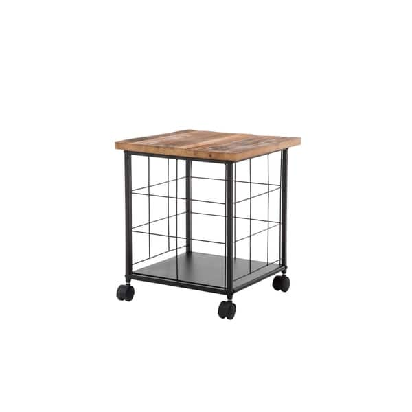 Shop Wood And Metal File Cabinet With Grid Base And Wheels Brown And Black On Sale Overstock 29348339