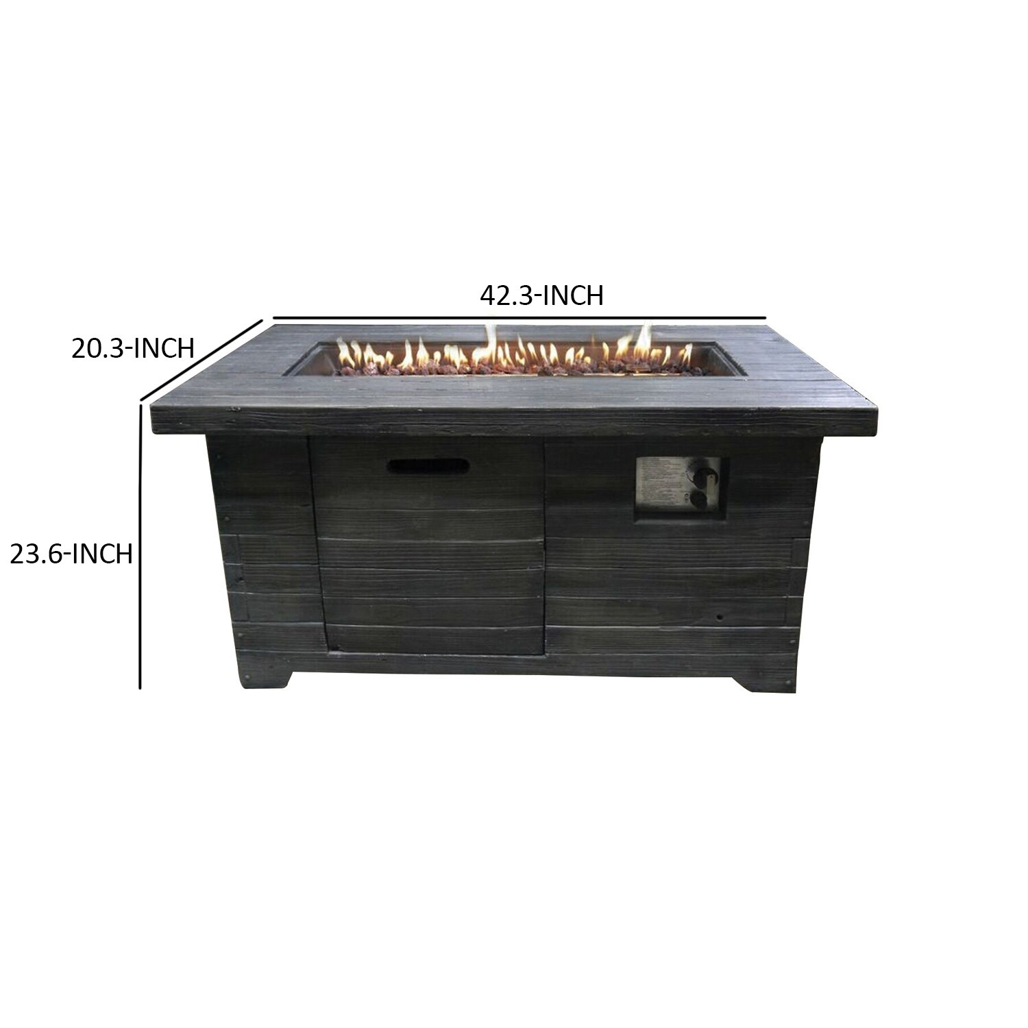 Shop Rectangular Wood Look Gas Powered Fire Pit With Lava Rocks