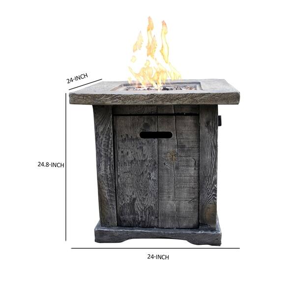 Wood Look Outdoor Gas Fire Pit with Lava Rocks and Control Panel, Gray ...