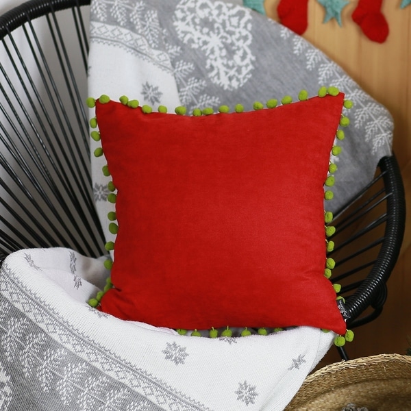 Merry Christmas Fringed Decorative Pillow Cover Christmas