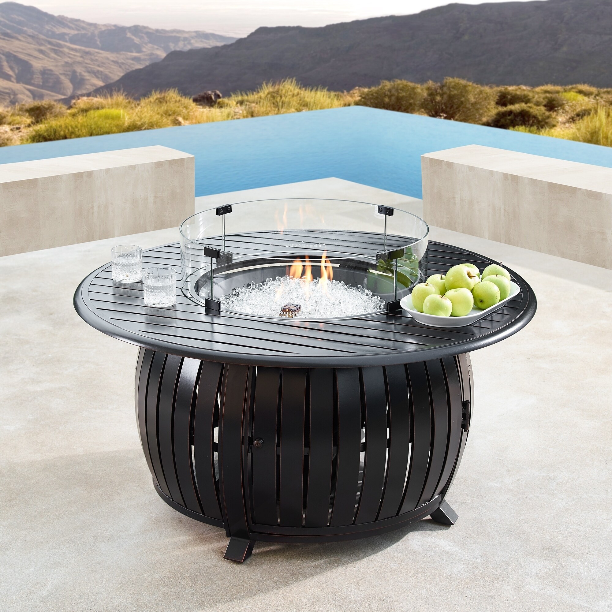 Shop Aluminum Outdoor 44 In Round Propane Fire Table With Wind