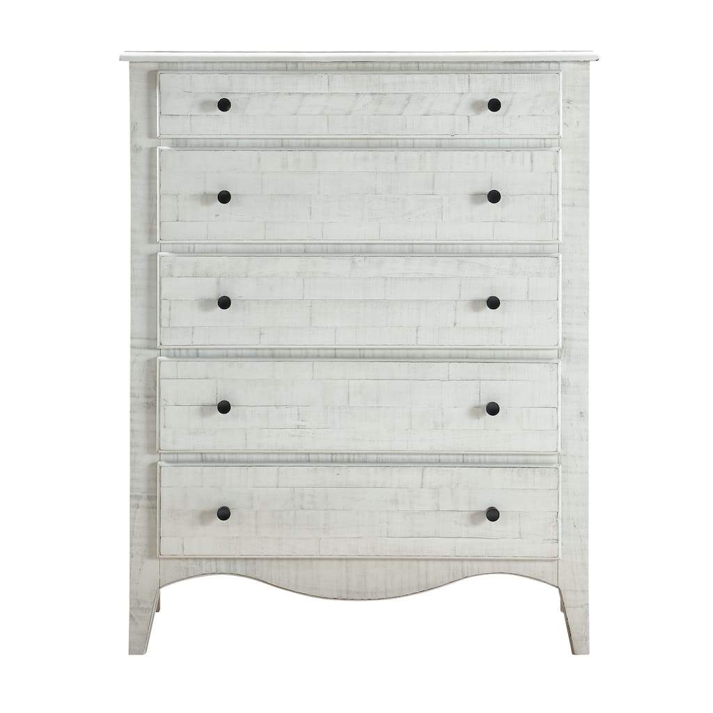Ella Solid Wood Five Drawer Chest in White Wash