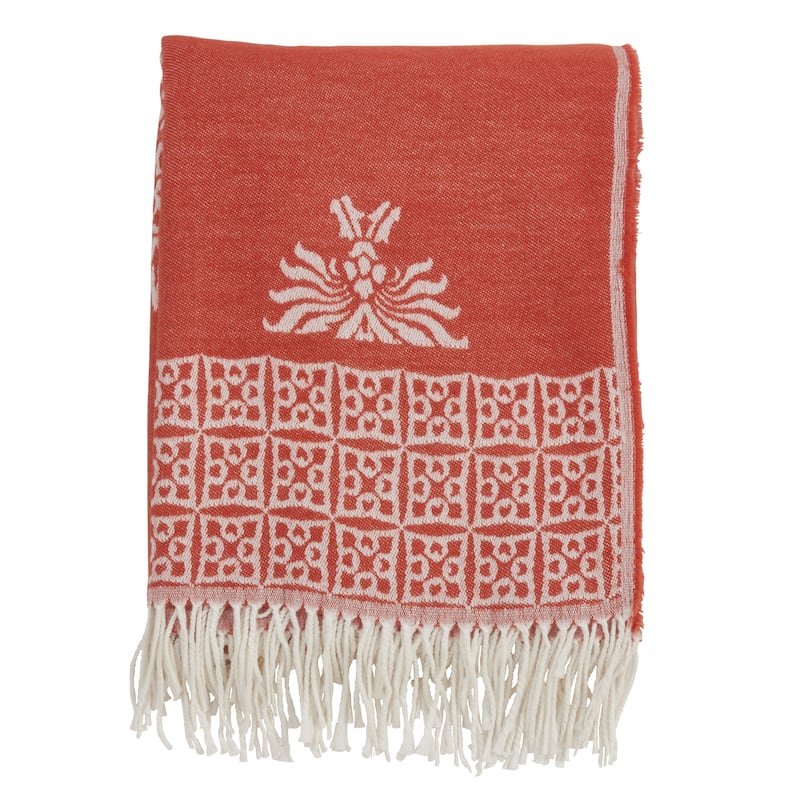 Fringed Throw With Medallion Design - Persimmon