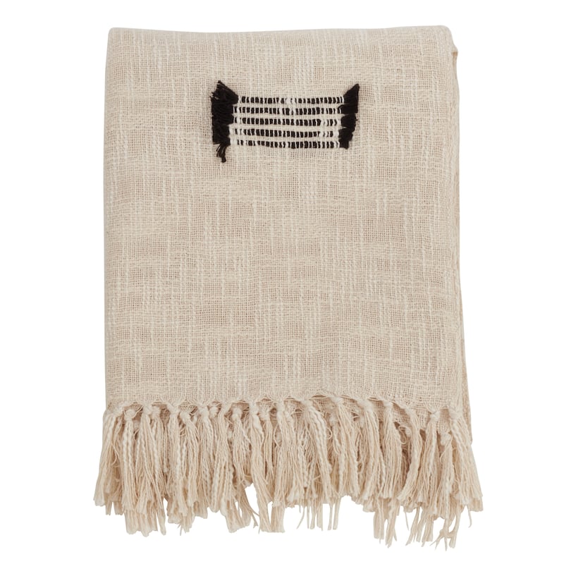 Modern Boho Fringe Cotton Throw - Natural