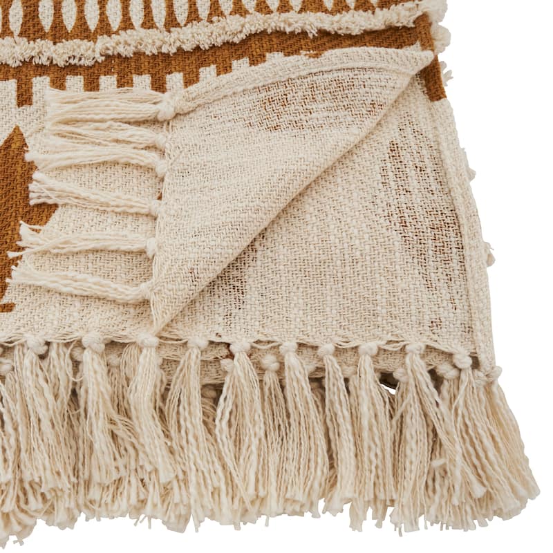 Geometric Print & Fringed Cotton Throw Blanket